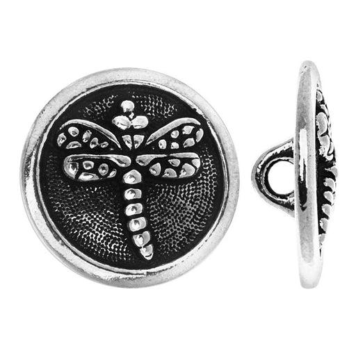 TierraCast Pewter, Round Button Dragonfly 16.5mm, Antiqued Silver (1 Piece)