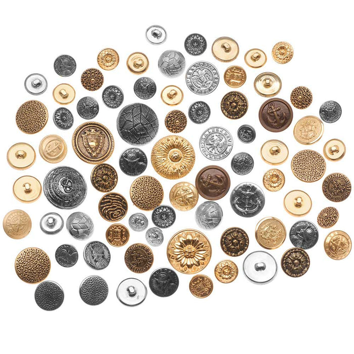 Assorted Vintage Metal Buttons Gold And Silver Tone 12-28mm Diameter - 1/4 Pound Variety Pack