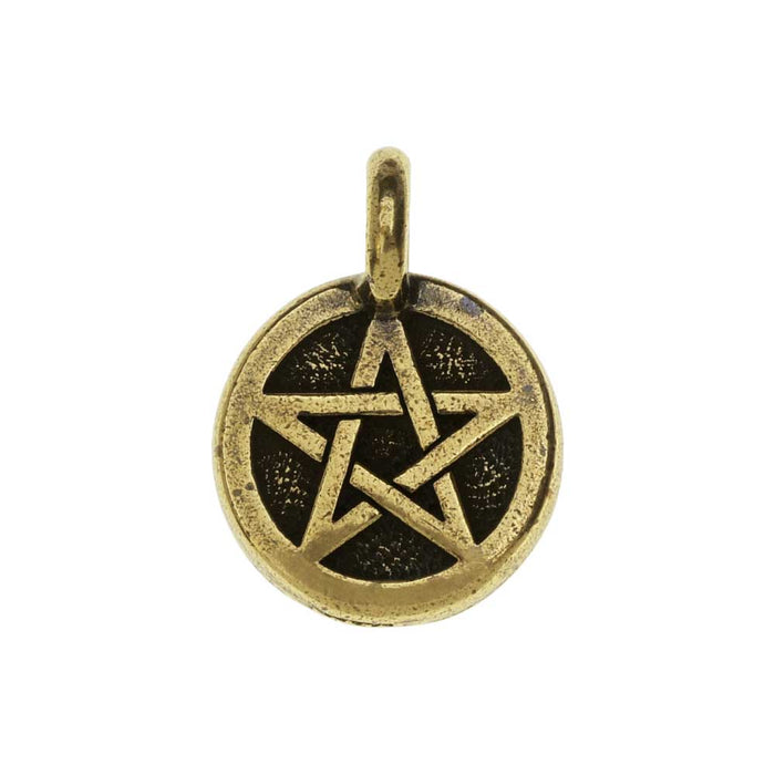 TierraCast Pewter Charm, Round Pentagram Symbol 16.5x11.5mm, 1 Piece, Brass Oxide