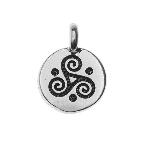 TierraCast Pewter Charm, Round Triple Spiral Symbol 16.5x11.5mm, Antiqued Silver Plated (1 Piece)
