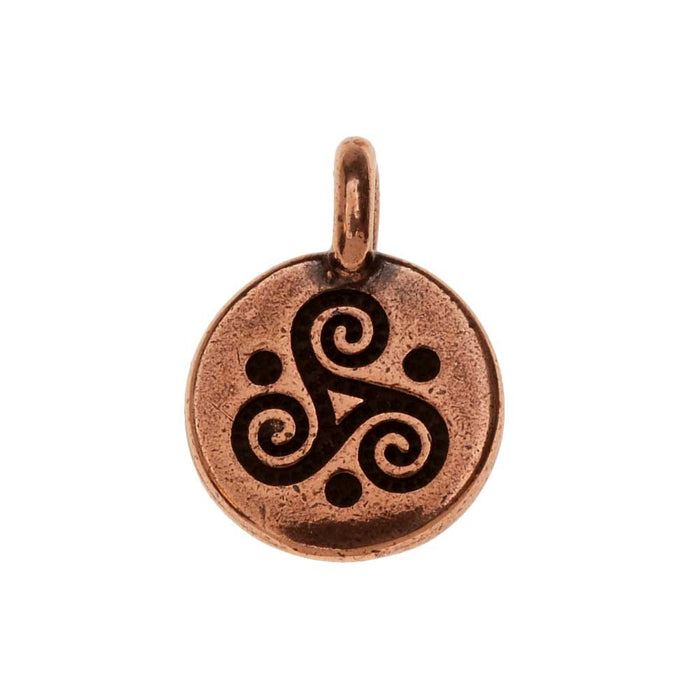TierraCast Pewter Charm, Round Triple Spiral Symbol 16.5x11.5mm, Antiqued Copper Plated (1 Piece)