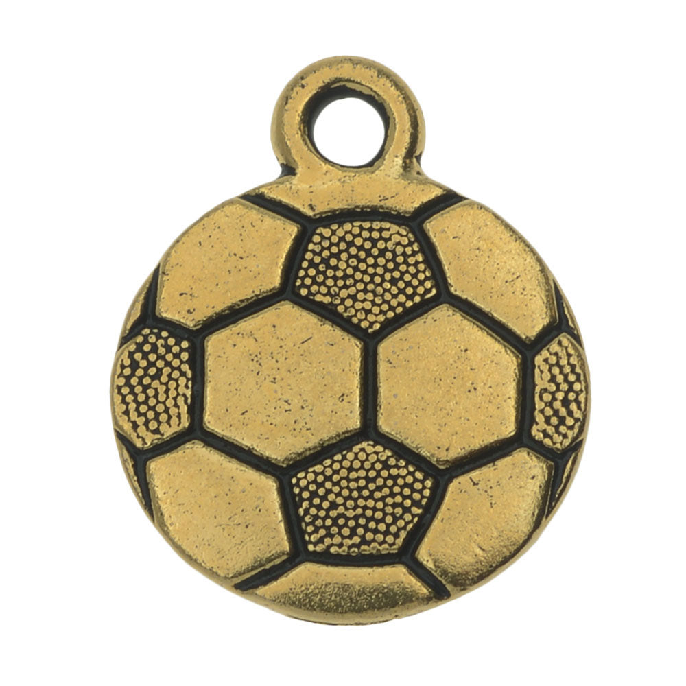 TierraCast Pewter Charm, 2-Sided Soccer Ball 19x15.4mm, 1 Piece, Gold Plated