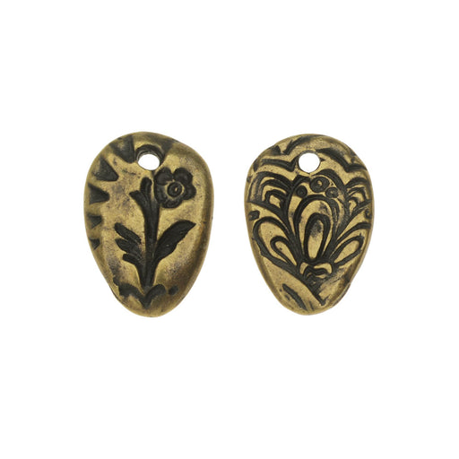 TierraCast Charm, Drop Flora 9.5x14mm, Brass Oxide Finish (1 Piece)