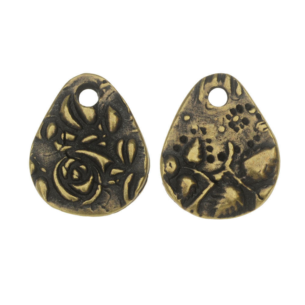 TierraCast Charm, Flora Small Teardrop 12.5x15.5mm, 1 Piece, Brass Oxide Finish