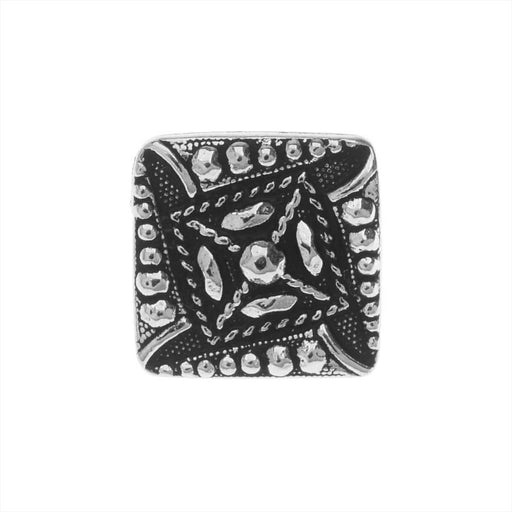 TierraCast Pewter Button, Czech Square Design 10mm, Antiqued Silver Plated (1 Piece)