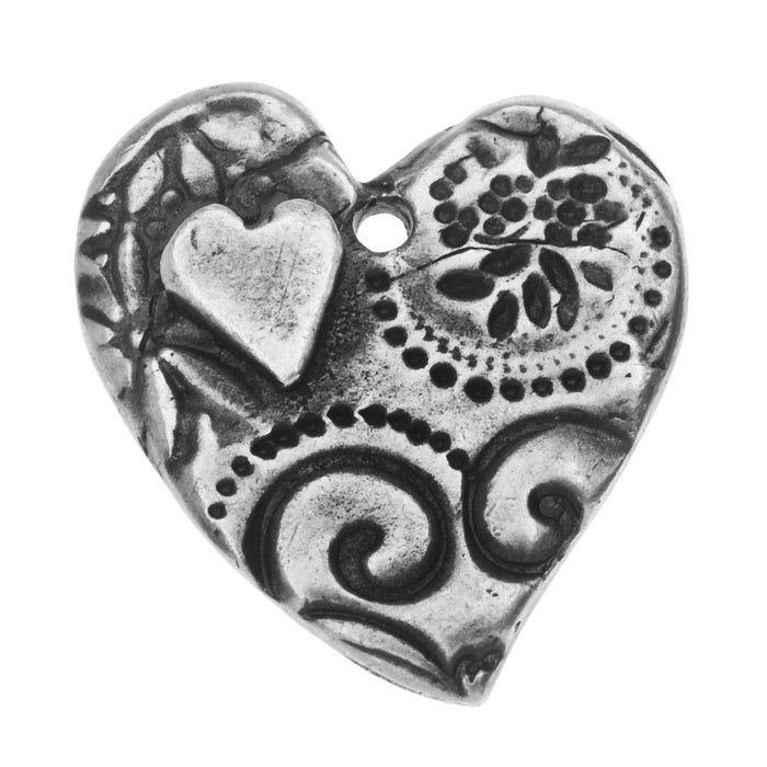 TierraCast Charm, Amor Large Heart 22.5x26mm, Antiqued Pewter (1 Piece)