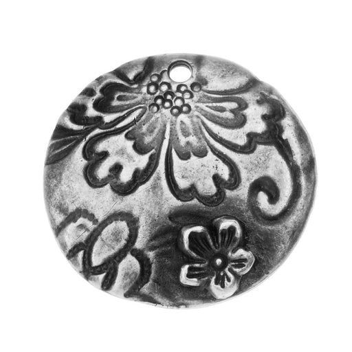 TierraCast Charm, Flora Round 22mm, 1 Piece, Antiqued Pewter