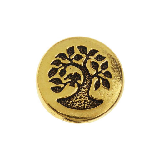 TierraCast Pewter Button, Round Bird in Tree Design 12mm Diameter, Antiqued Gold Plated (1 Piece)