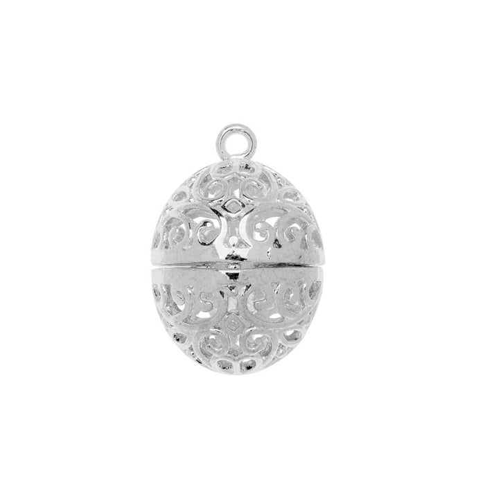 Aromatherapy Diffuser Locket Pendant, Abstract Pattern Oval Egg 18x24mm, 1 Pendant, Silver Tone