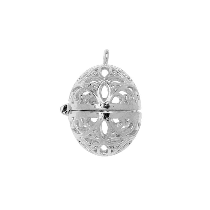 Aromatherapy Diffuser Locket Pendant, Abstract Pattern Oval Egg 18x24mm, 1 Pendant, Silver Tone