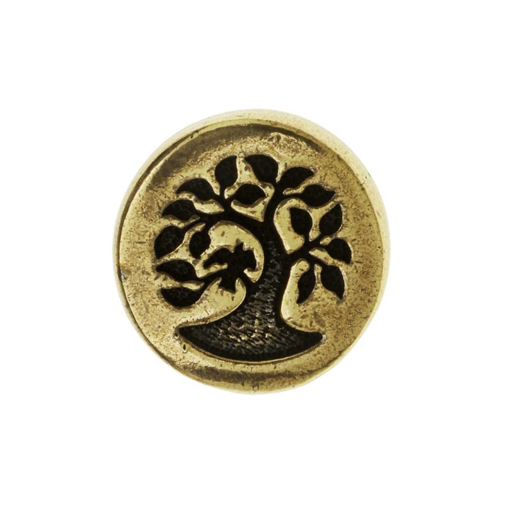 TierraCast Pewter Button, Round Bird in Tree Design 12mm Diameter, Brass Oxide (1 Piece)