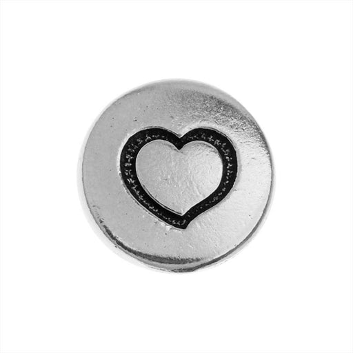 TierraCast Pewter Button, Round Heart Design 12mm Diameter, Antiqued Silver Plated (1 Piece)