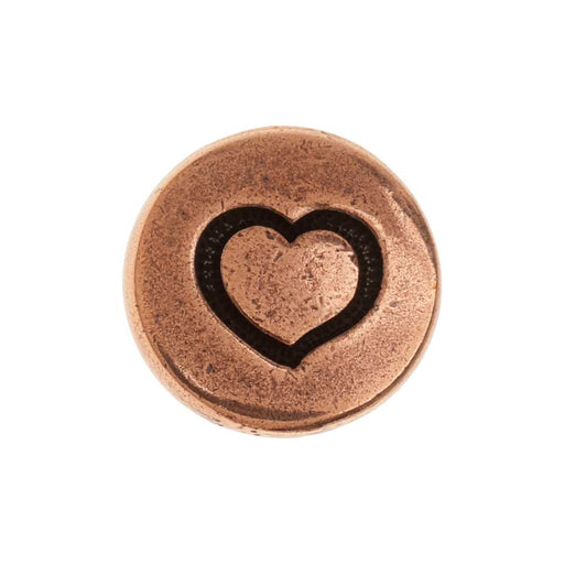 TierraCast Pewter Button, Round Heart Design 12mm Diameter, 1 Piece, Antiqued Copper Plated