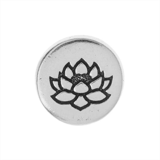 TierraCast Pewter Button, Round Lotus Flower Design 12mm Diameter, Antiqued Silver Plated (1 Piece)