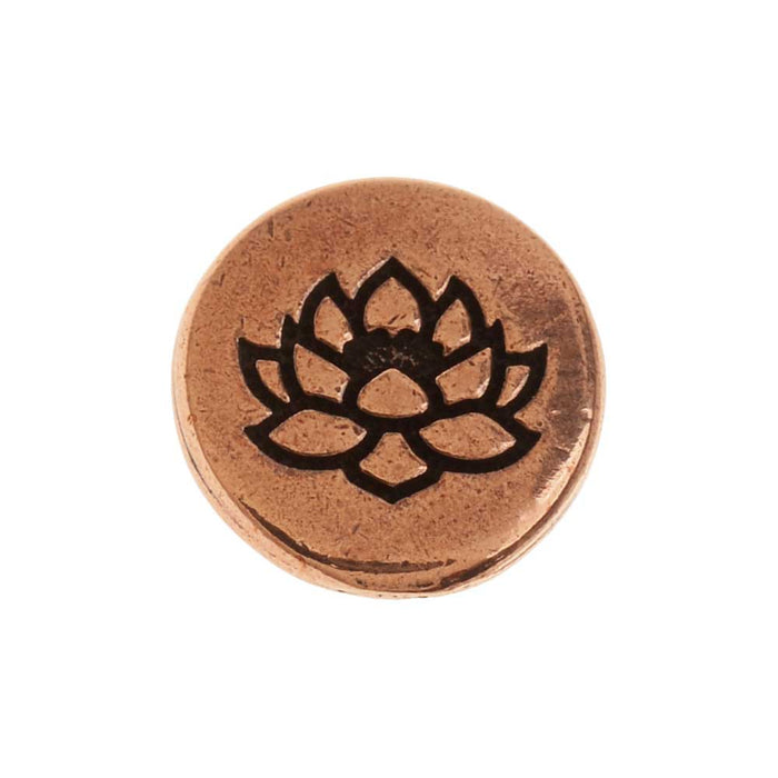 TierraCast Pewter Button, Round Lotus Flower Design 12mm Diameter, Antiqued Copper Plated (1 Piece)