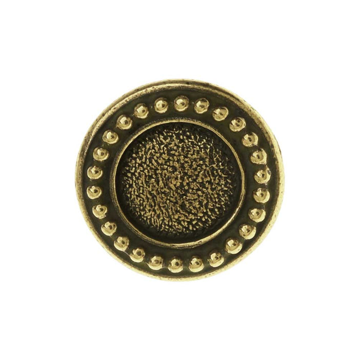 TierraCast Pewter Button, Round Beaded Bezel Design 12mm Diameter, Brass Oxide (1 Piece)