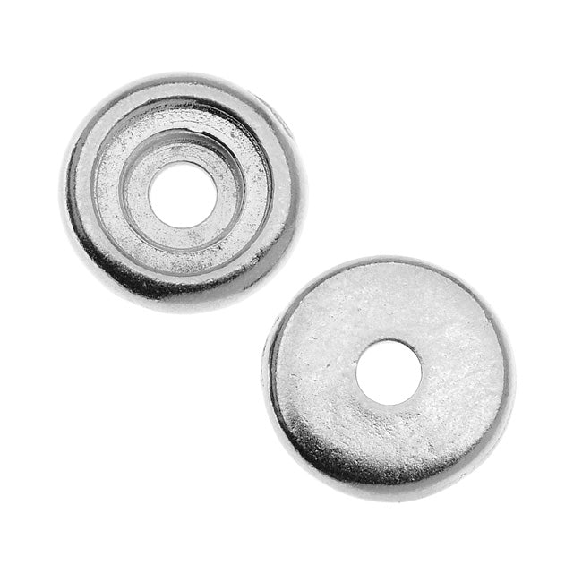 TierraCast Rhodium Plated Lead-Free Pewter Rivetable Glue In Cup Bead 10mm (2 Pieces)