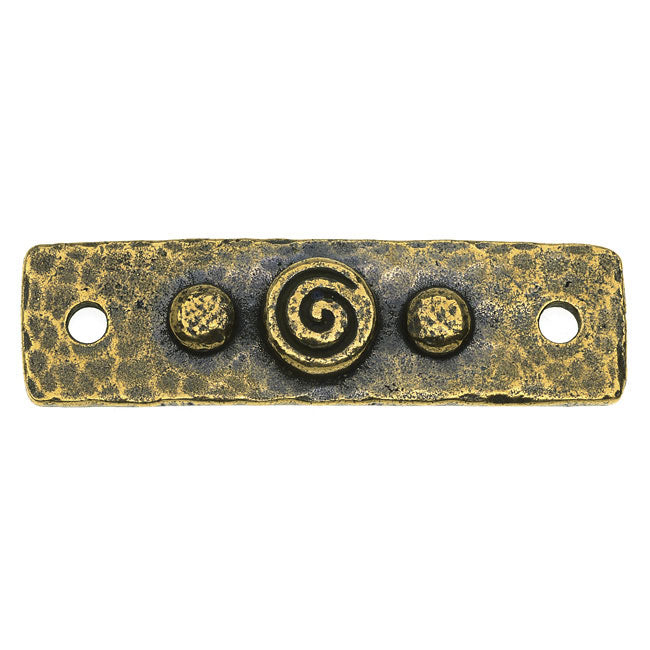 TierraCast Lead-Free Pewter Embellishment Bar, Hammered Spirals 11x39mm 1 Piece, Brass Oxide Finish