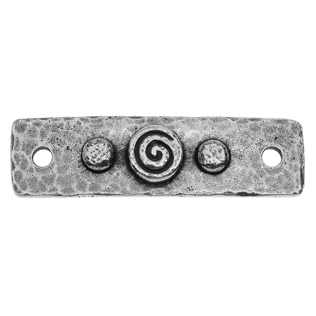 TierraCast Lead-Free Pewter Embellishment Bar, Hammered Spirals 11x39mm 1 Piece, Antiqued Pewter