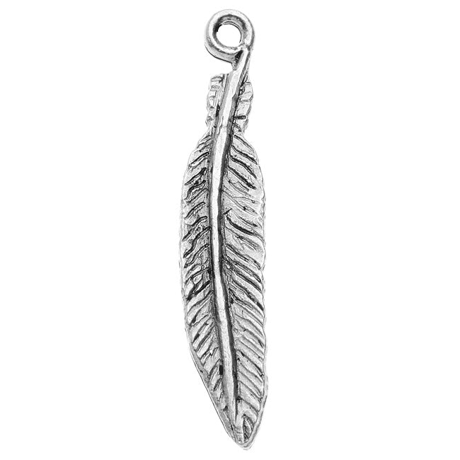 Nunn Design Charm, 6.5x33mm Feather, Antiqued Silver (1 Piece)