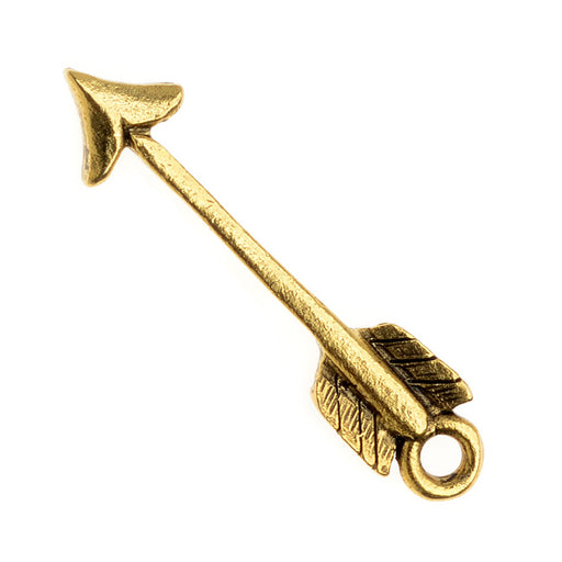 Nunn Design Charm, 5x23.5mm Feathered Arrow, Antiqued Gold (1 Piece)