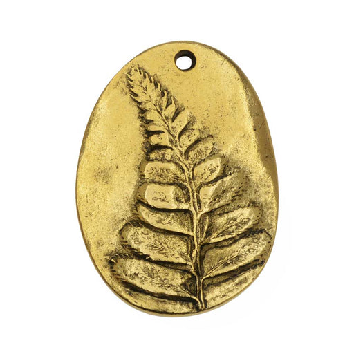 Charm, Organic Oval with Fern Design 31.5mm, Antiqued Gold, by Nunn Design (1 Piece)