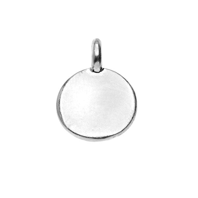 TierraCast Pewter, Blank Round Charm 16.5x11.5mm, 1 Piece, Bright Silver Plated