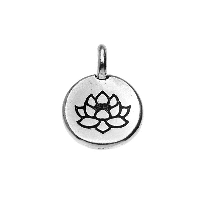 TierraCast Pewter, Round Lotus Flower Charm 16.5x11.5mm, Antiqued Silver Plated (1 Piece)