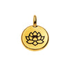 TierraCast Pewter, Round Lotus Flower Charm 16.5x11.5mm, 22K Gold Plated (1 Piece)