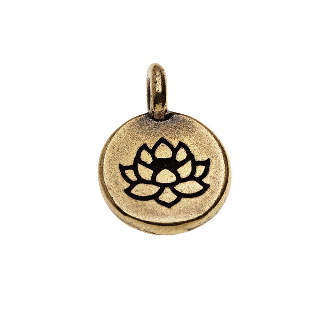 TierraCast Pewter, Round Lotus Flower Charm 16.5x11.5mm, Brass Oxide Finish (1 Piece)