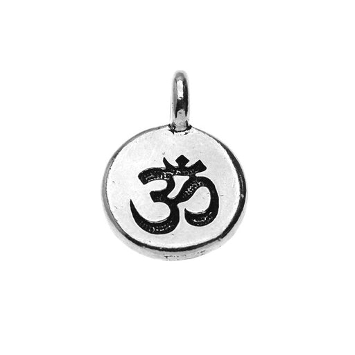 TierraCast Pewter Charm, Round Om / Aum Symbol 16.5x11.5mm, Antiqued Silver Plated (1 Piece)