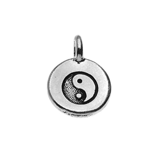TierraCast Pewter Charm, Round Yin Yang Symbol 16.5x11.5mm, Antiqued Silver Plated (1 Piece)