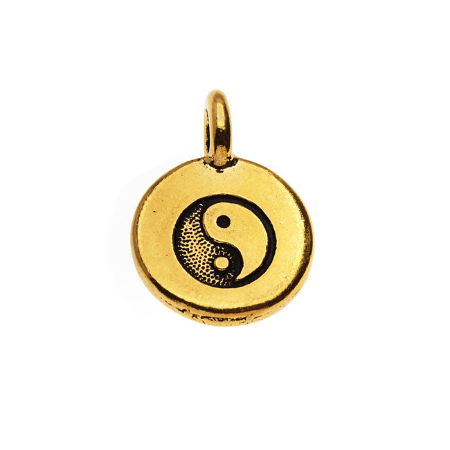 TierraCast Pewter Charm, Round Yin Yang Symbol 16.5x11.5mm, 1 Piece, 22K Gold Plated