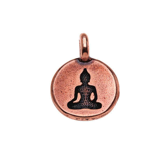 TierraCast Pewter Charm, Round Buddha Silhouette 16.5x11.5mm, 1 Piece, Antiqued Copper Plated