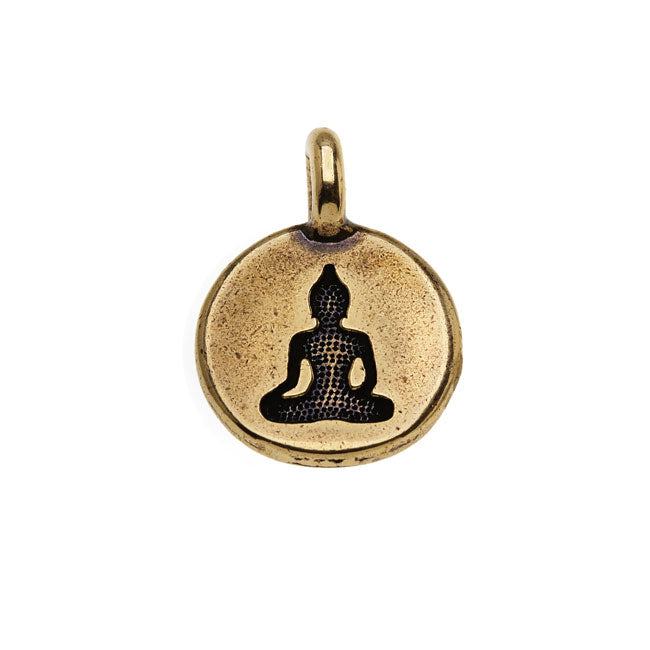 TierraCast Pewter Charm, Round Buddha Silhouette 16.5x11.5mm, Brass Oxide Finish (1 Piece)