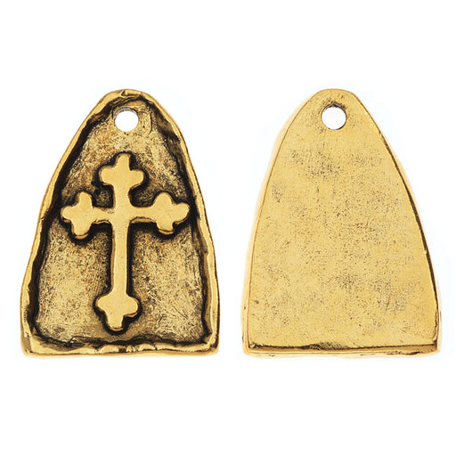 Nunn Design Charm, Cross In Arc 16x22mm, Antiqued Gold (1 Piece)