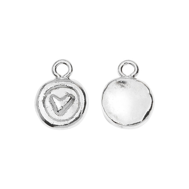 Nunn Design Charm, Itsy Stamped Heart 9.5x12.5mm, Silver (1 Piece)