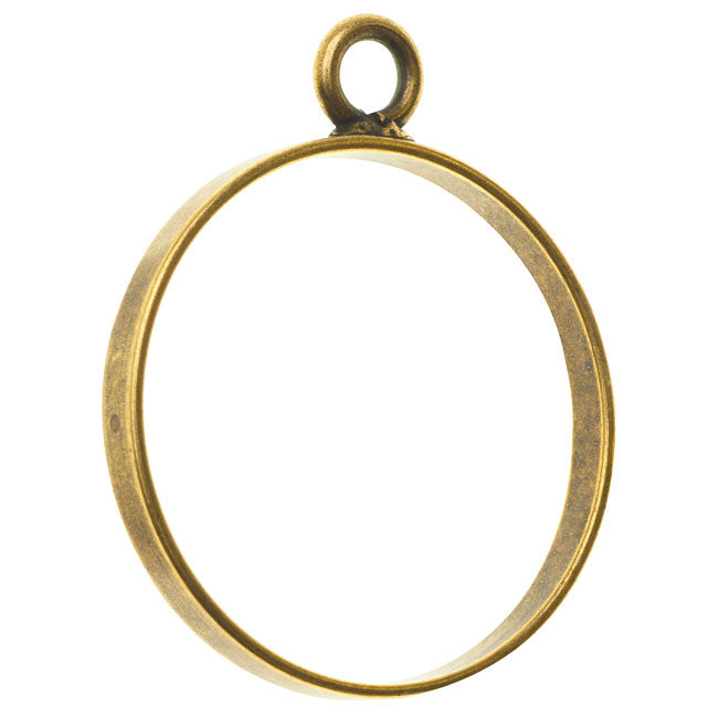Open Back Bezel Pendant, Circle 25x30.5mm, Antiqued Gold, by Nunn Design (1 Piece)
