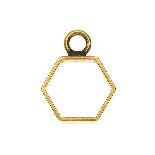 Open Back Bezel Pendant, Hexagon 14.5x18mm, Antiqued Gold, by Nunn Design (1 Piece)