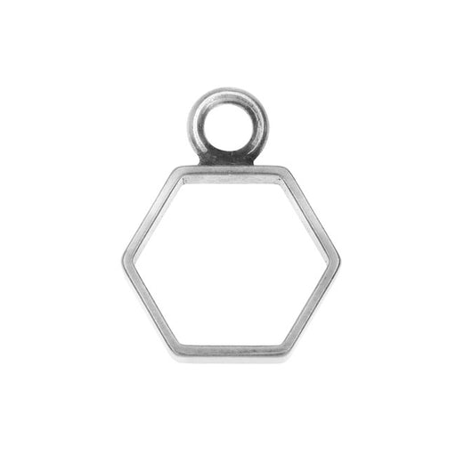Nunn Design Open Frame Pendant, Hexagon 12.5x18mm, Antiqued Silver (1 Piece)