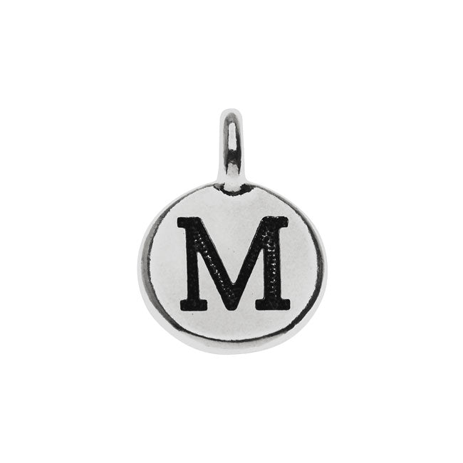TierraCast Alphabet Charm, Uppercase Letter 'M' 16.5x11.5mm, Antiqued Silver Plated (1 Piece)
