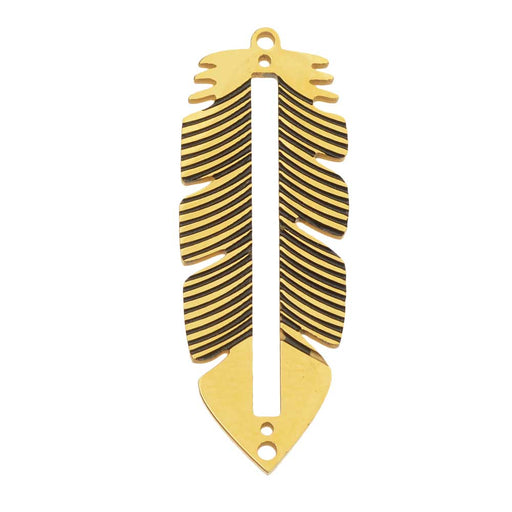 Centerline Beadable Pendant Link, Feather with Cutout and Holes 31.5x11.5mm, Gold Plated (1 Piece)