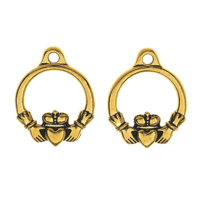 TierraCast Celtic Collection, Claddagh Charm 15x19mm Antiqued Gold Plated (2 Pieces)