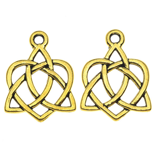 TierraCast Celtic Collection, Celtic Open Heart Charm 15.5x20.5mm, Antiqued Gold Plated (2 Pieces)