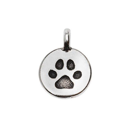 Pewter Charm, Round Paw Print 16.5x11.5mm, Antiqued Silver, By TierraCast (1 Piece)