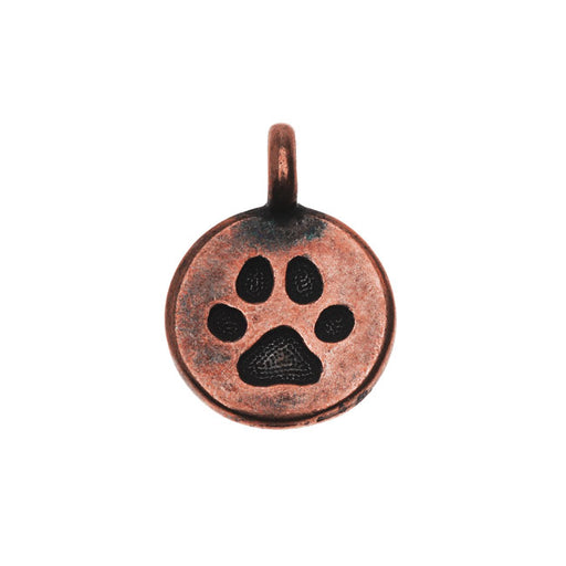 Pewter Charm, Round Paw Print 16.5x11.5mm, Antiqued Copper, By TierraCast (1 Piece)