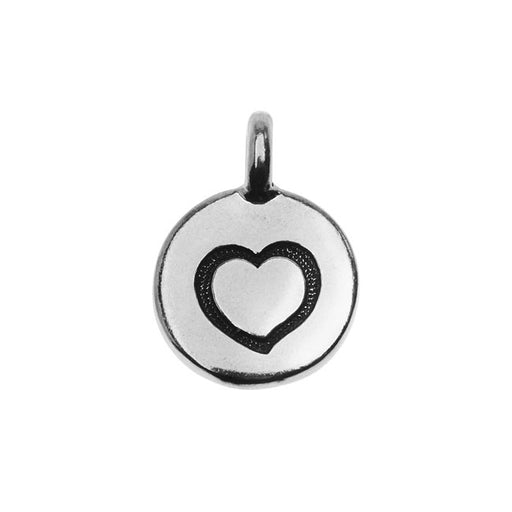 TierraCast Pewter Charm, Round Stamped Heart 16.5x11.5mm, Antiqued Silver Plated (1 Piece)