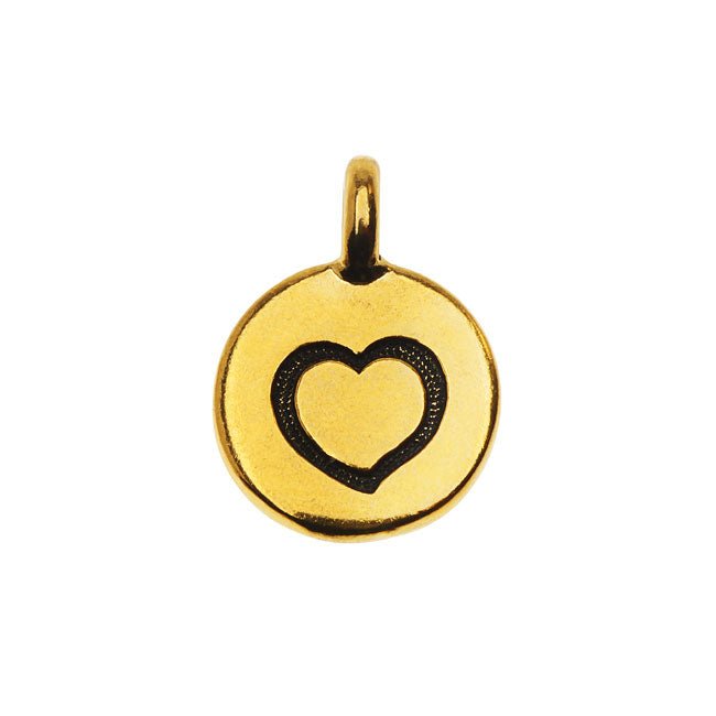 TierraCast Pewter Charm, Round Stamped Heart 16.5x11.5mm, 1 Piece, Antiqued Gold Plated