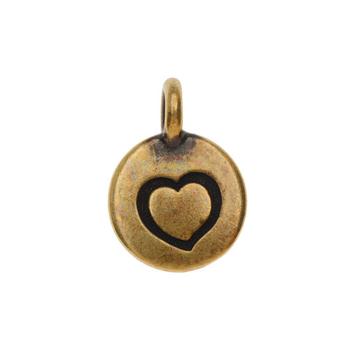 TierraCast Pewter Charm, Round Stamped Heart 16.5x11.5mm, 1 Piece, Brass Oxide Finish