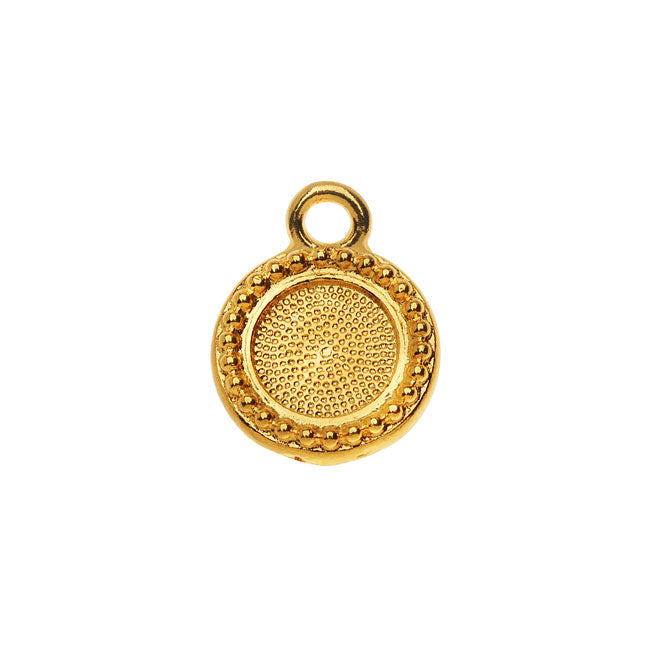 TierraCast Pewter 7mm ss34 Bezel Charm, Round Beaded Edge 13.5mm, 1 Piece, Gold Plated